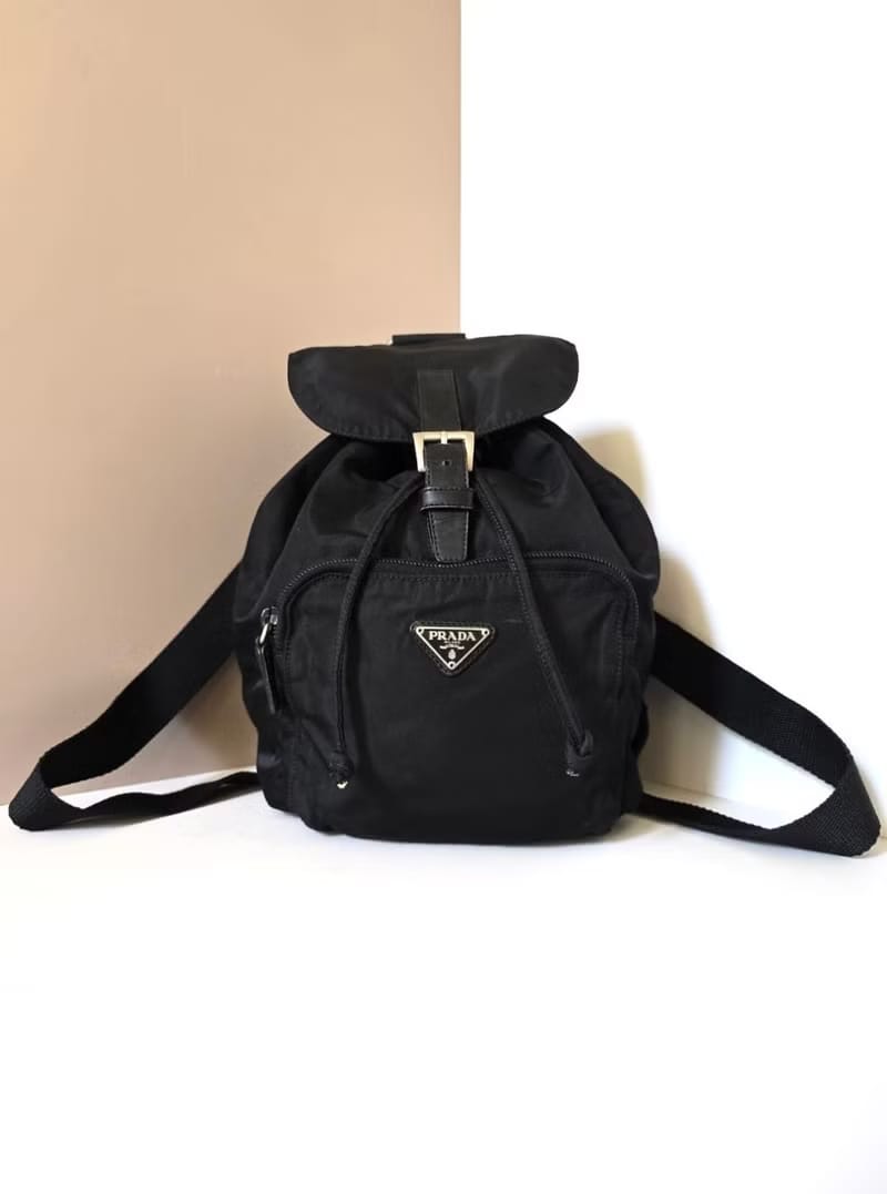 Prada black silver label nylon backpack/backpack/rucksack