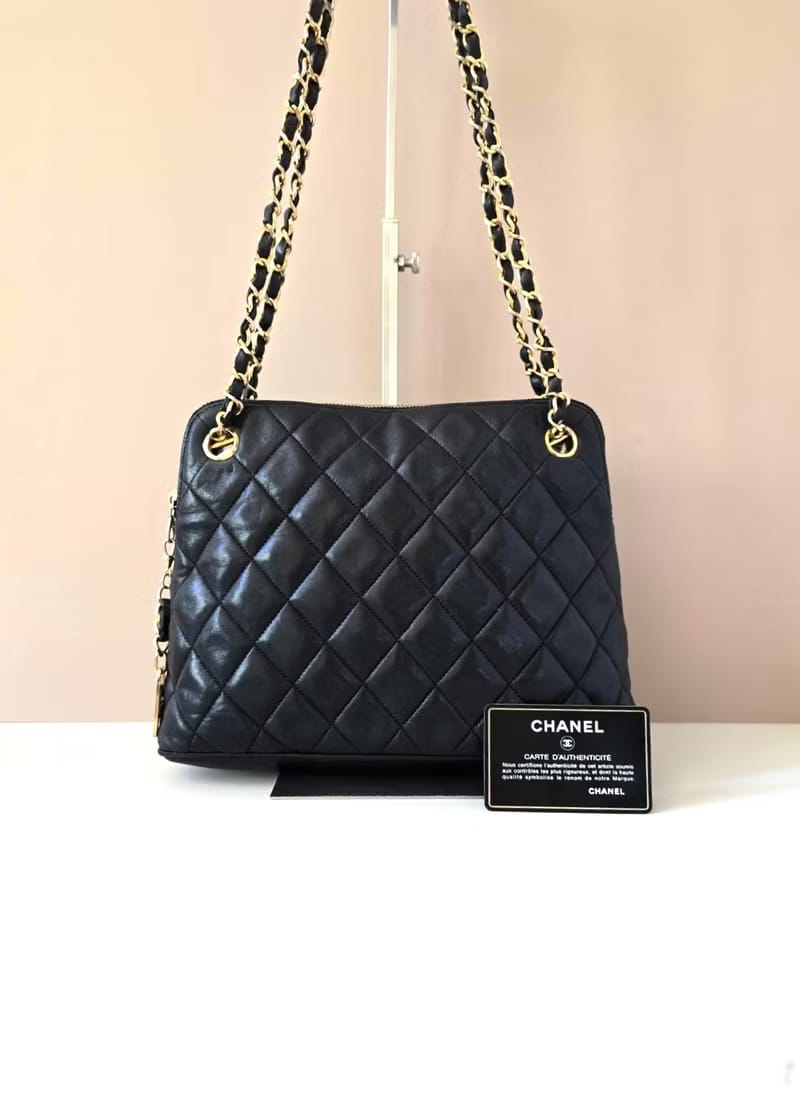 Chanel Black Matelassé Small Shell Leather Chain Bag/Shoulder Bag/Crossbody Bag
