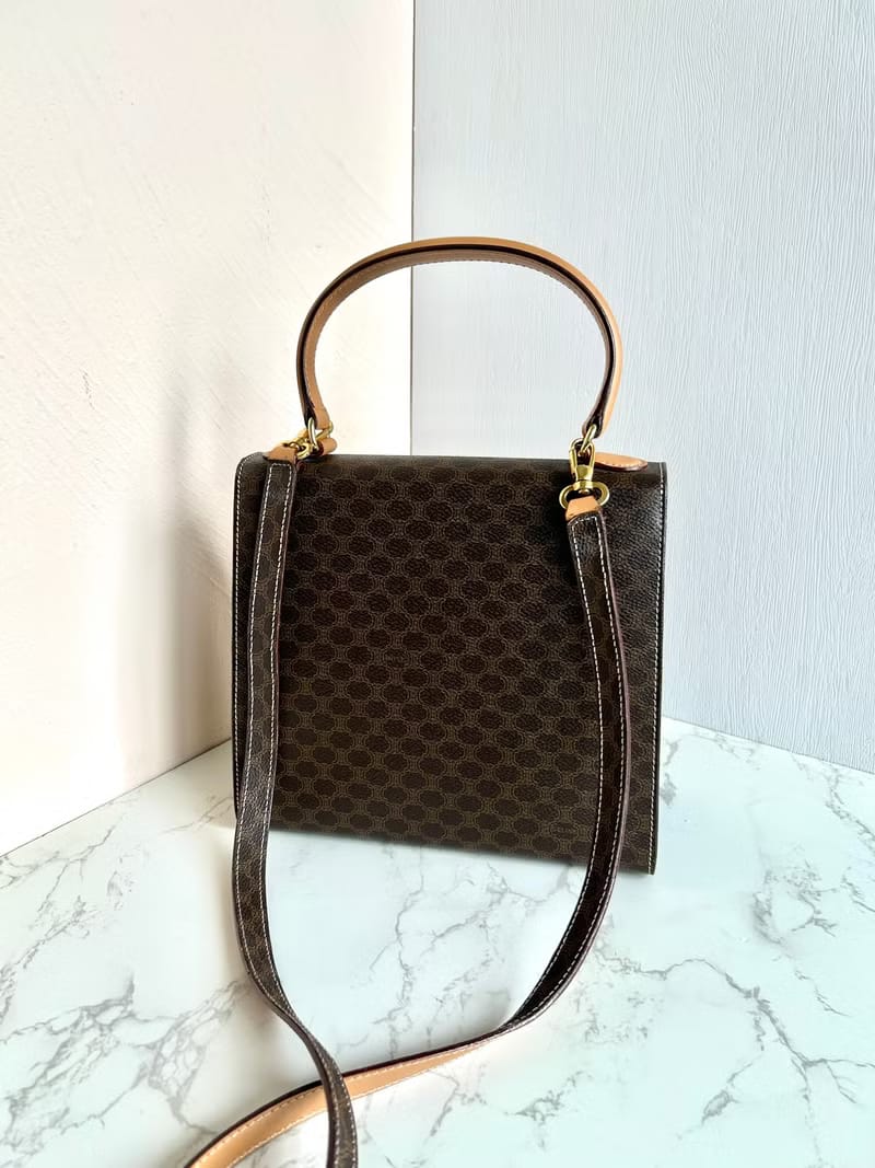 Celine coffee color old flower mini Kelly bag/shoulder bag/side bag/oblique bag