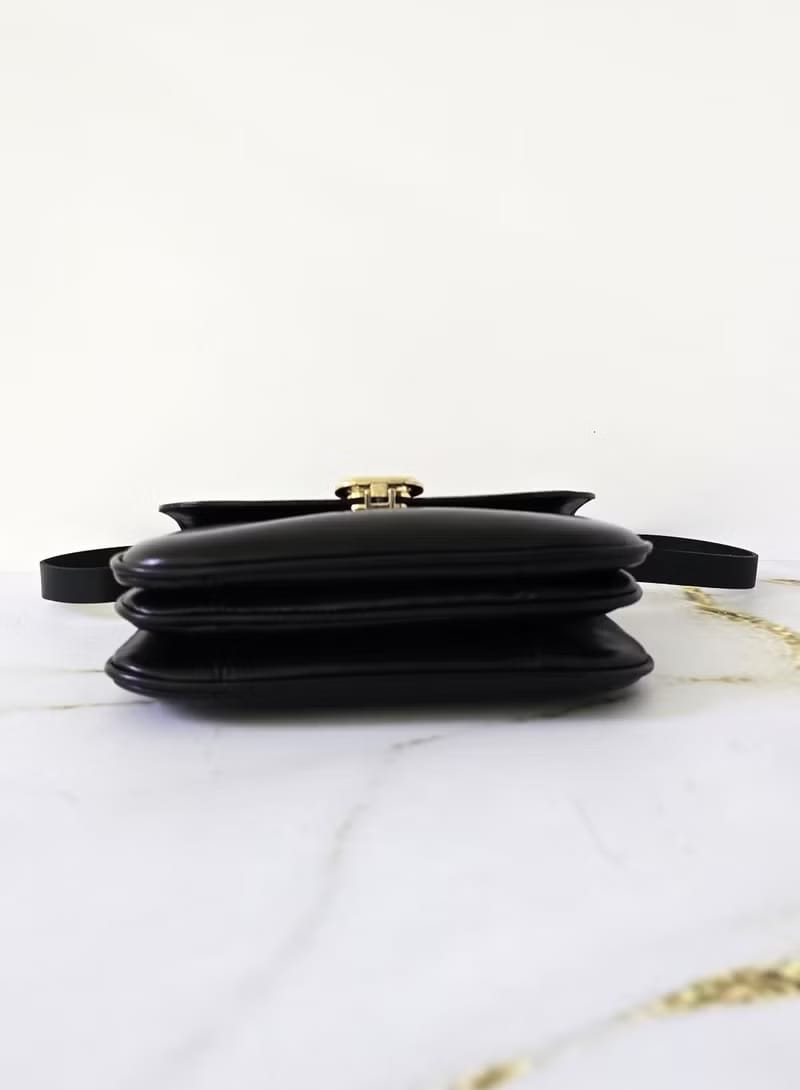 Celine Black and Gold Triomphe Flap Bag / Shoulder Bag / Crossbody Bag