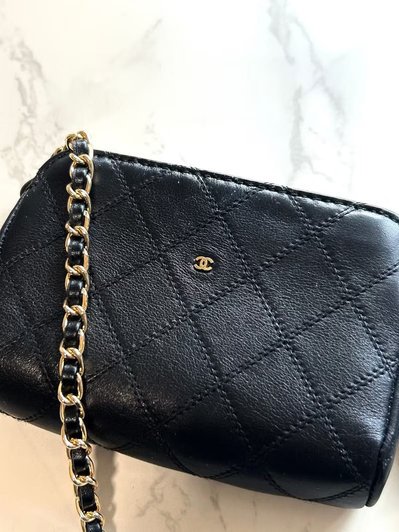 Chanel Black and Gold Lambskin Crossbody Bag / Shoulder Bag