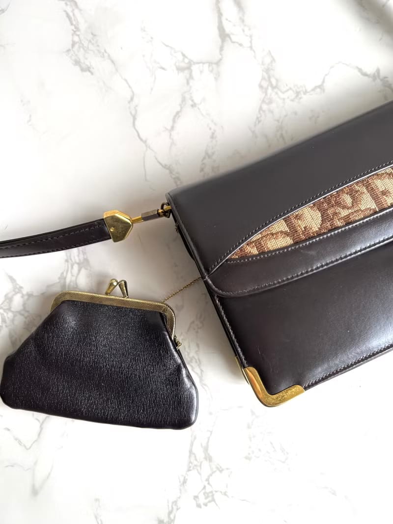 Set of 2 - Dior Burgundy Trotter Oblique Canvas and Leather Shoulder/Crossbody Bag