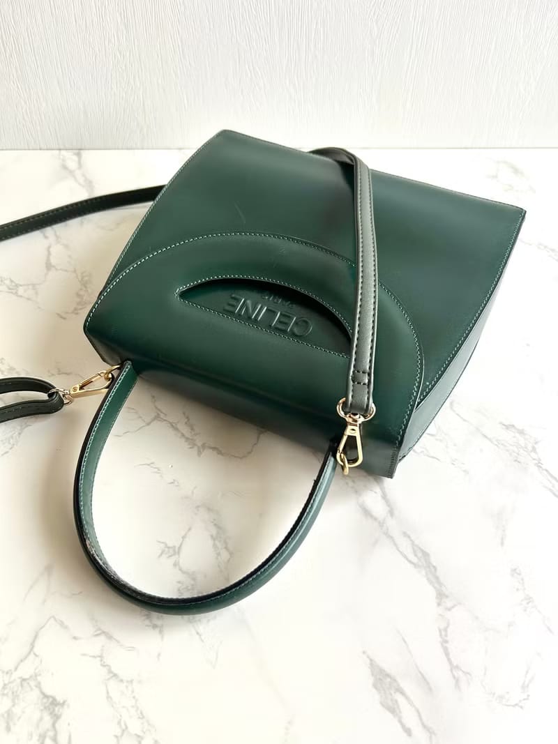 Celine橄欖綠色半月凱莉包/斜背包/單肩包/側背包