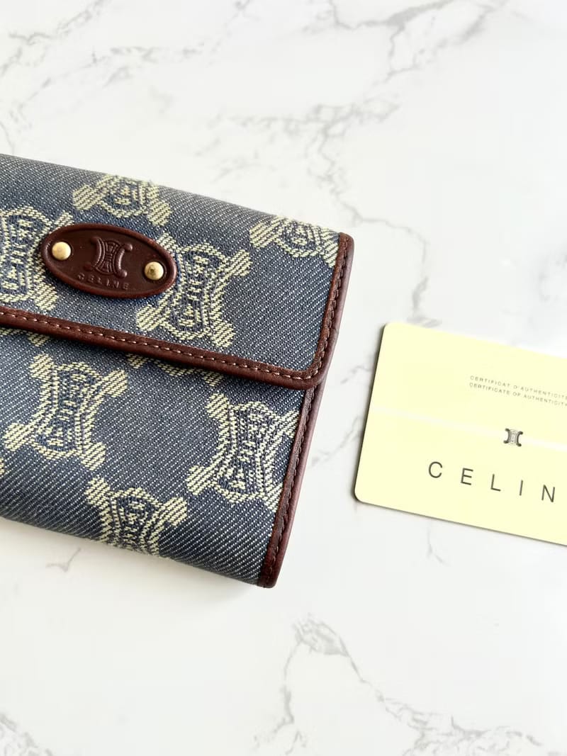 Celine 牛仔藍凱旋門短夾/銀包