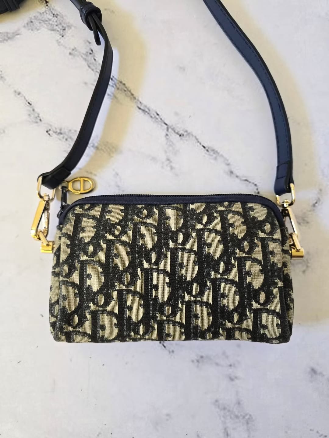 Dior 藍黑色老花兩用中古單肩包/側背包/斜背包