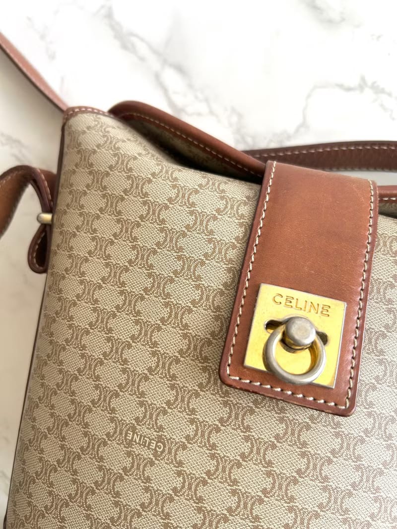 Celine Rare Vintage Monogram Gold Buckle Shoulder Bag
