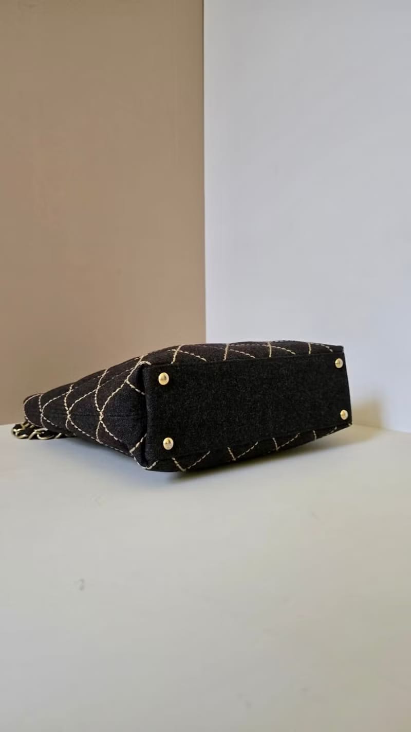Rare Pre-owned Chanel Black Wild Stitch Tweed Chain Vivian Tote/Shoulder Bag/Crossbody Bag