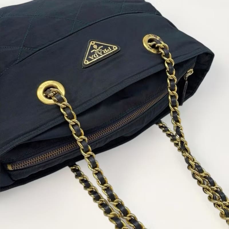 Prada黑色降落傘鏈子側背包/單肩包/托特包