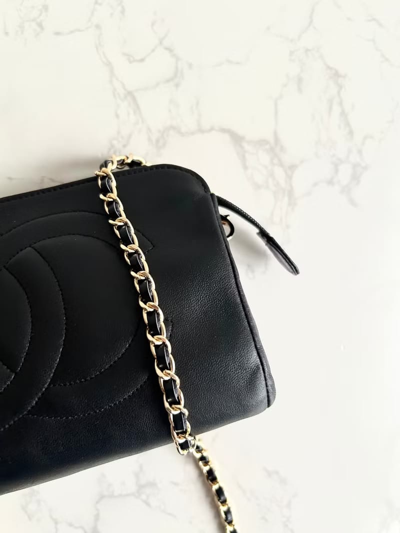 Chanel黑色小羊皮革斜背包/單肩包/側背包