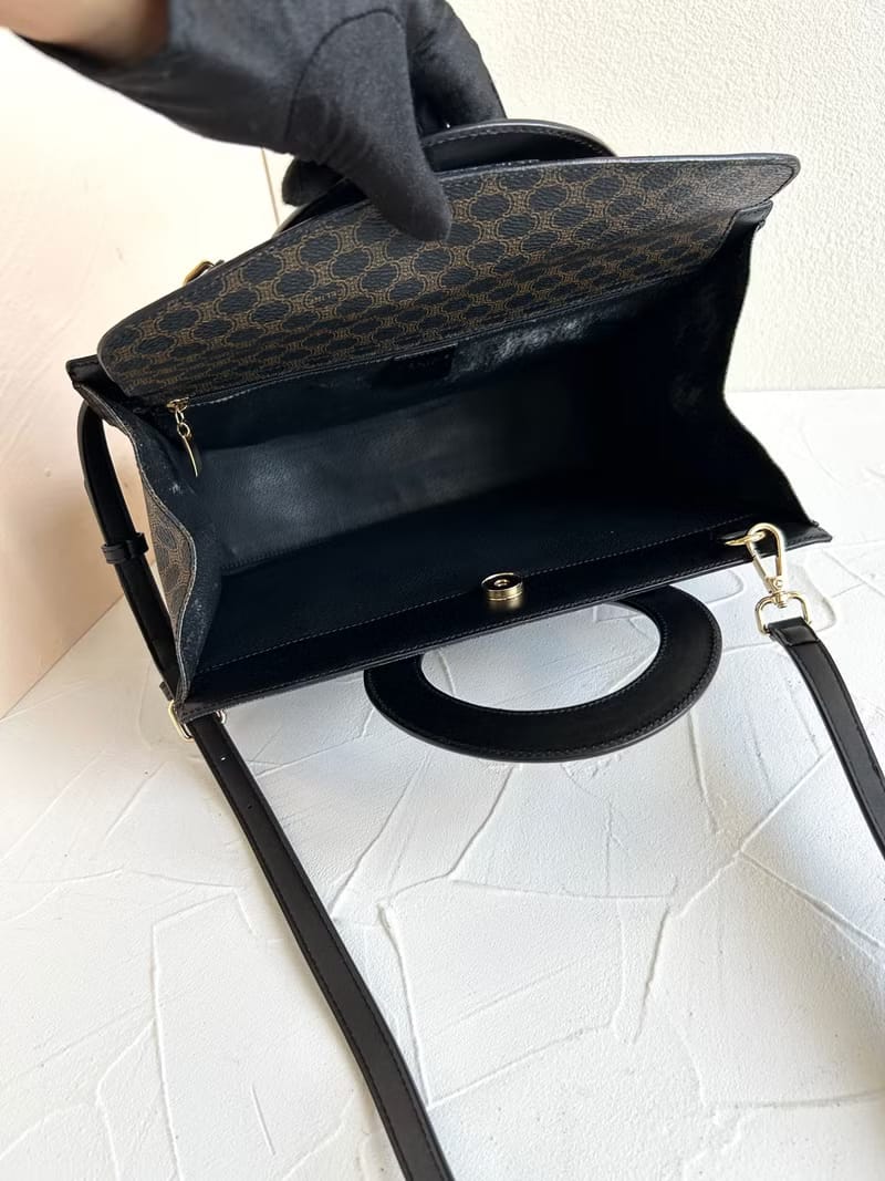 Second-hand Celine large leather ring black monogram tote bag/crossbody bag/side bag