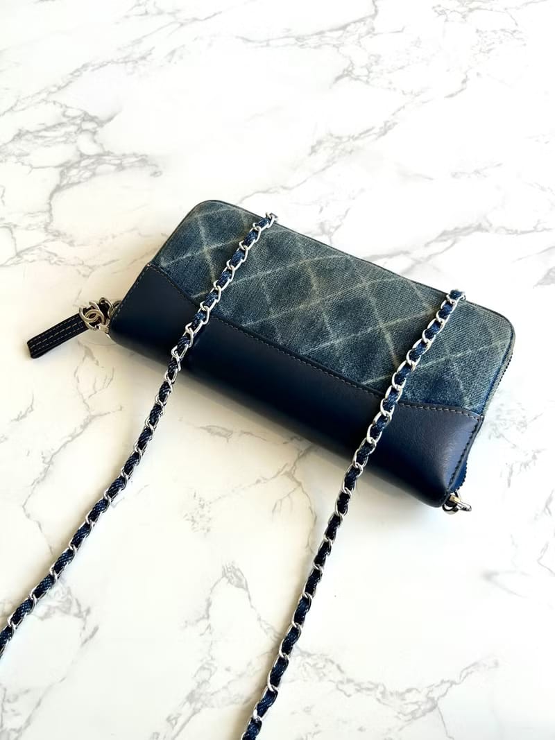 Chanel牛仔拼皮革WOC包/側背包/斜背包