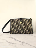 Dior藍黑色老花金鎖包/單肩包/側背包/斜背包