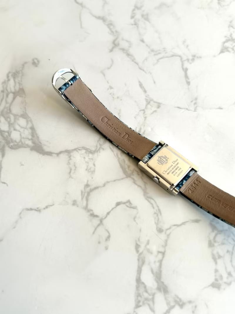 Discontinued Rarity: Dior Blue and White Monogram Small Square Watch - Vintage Ladies Wristwatch - Pre-owned Watch