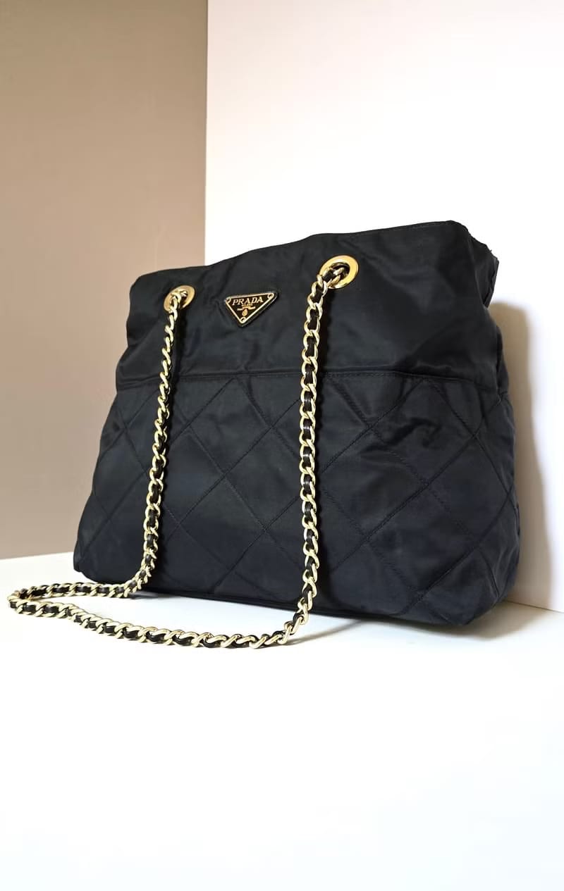 Prada黑金鏈子水桶包/側背包/單肩包/托特包