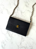 Rare Chanel Black Caviar Leather WOC with Large Gold Hardware / Crossbody Bag / Shoulder Bag / Wallet