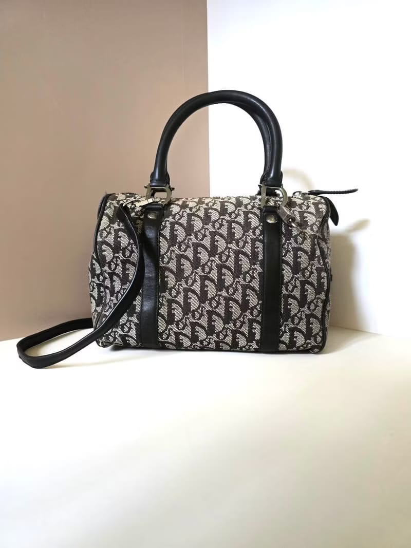 Dior black and blue monogram Boston handbag