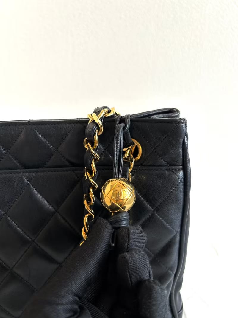 中古二手Chanel黑色皮革鏈條單肩包/托特包/側背包