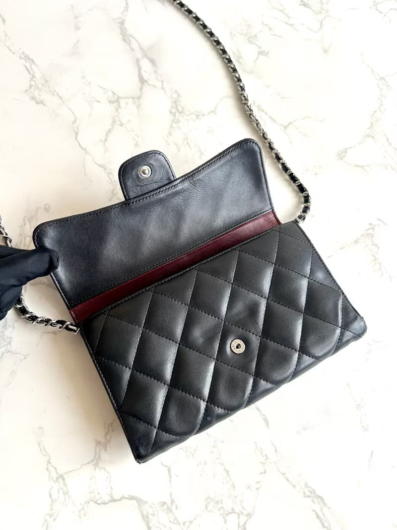 Chanel Black Classic Matelassé Flap WOC Leather Bag/Shoulder Bag/Crossbody Bag/Wallet