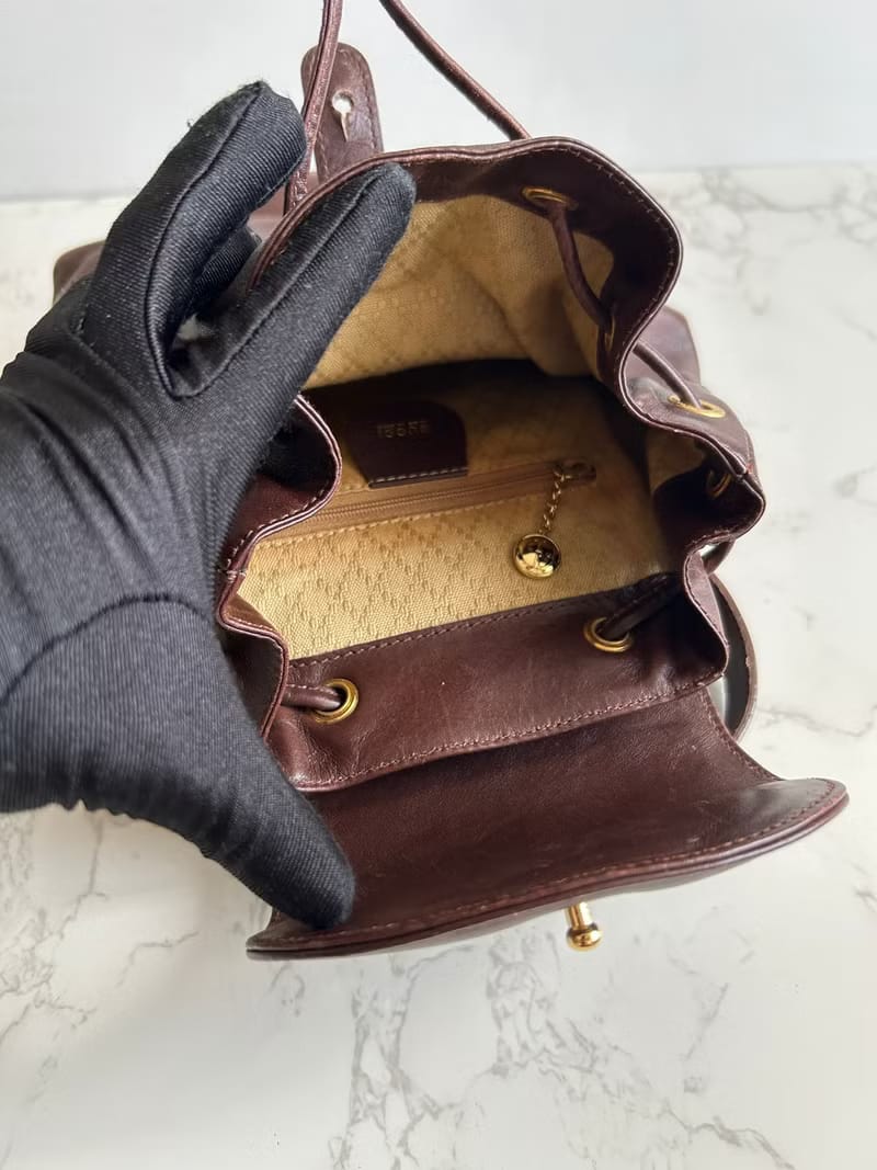 GUCCI Pre-owned Bamboo Brown Leather Backpack