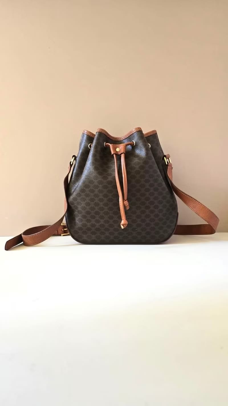 Celine Vintage Triomphe Canvas Bucket Bag / Shoulder Bag / Crossbody Bag