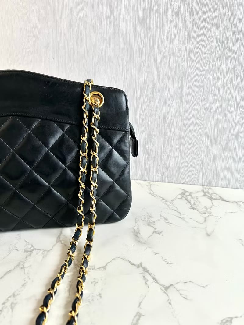 Rare Chanel Black Matelassé Streamlined Chain Bag/Shoulder Bag