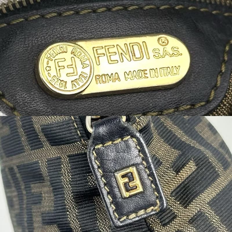 Fendi 小貝殼Alma黑咖啡色老花包/側背包/斜背包