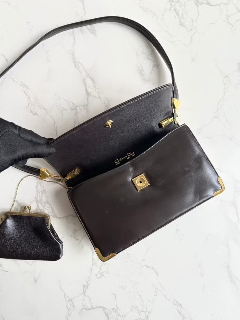 Dior Burgundy Old Flower Leather Mother-and-child Shoulder Bag/Side Bag