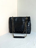 Pre-owned Chanel Matelassé Black and Gold Leather Chain Tote Bag / Shoulder Bag / Crossbody Bag