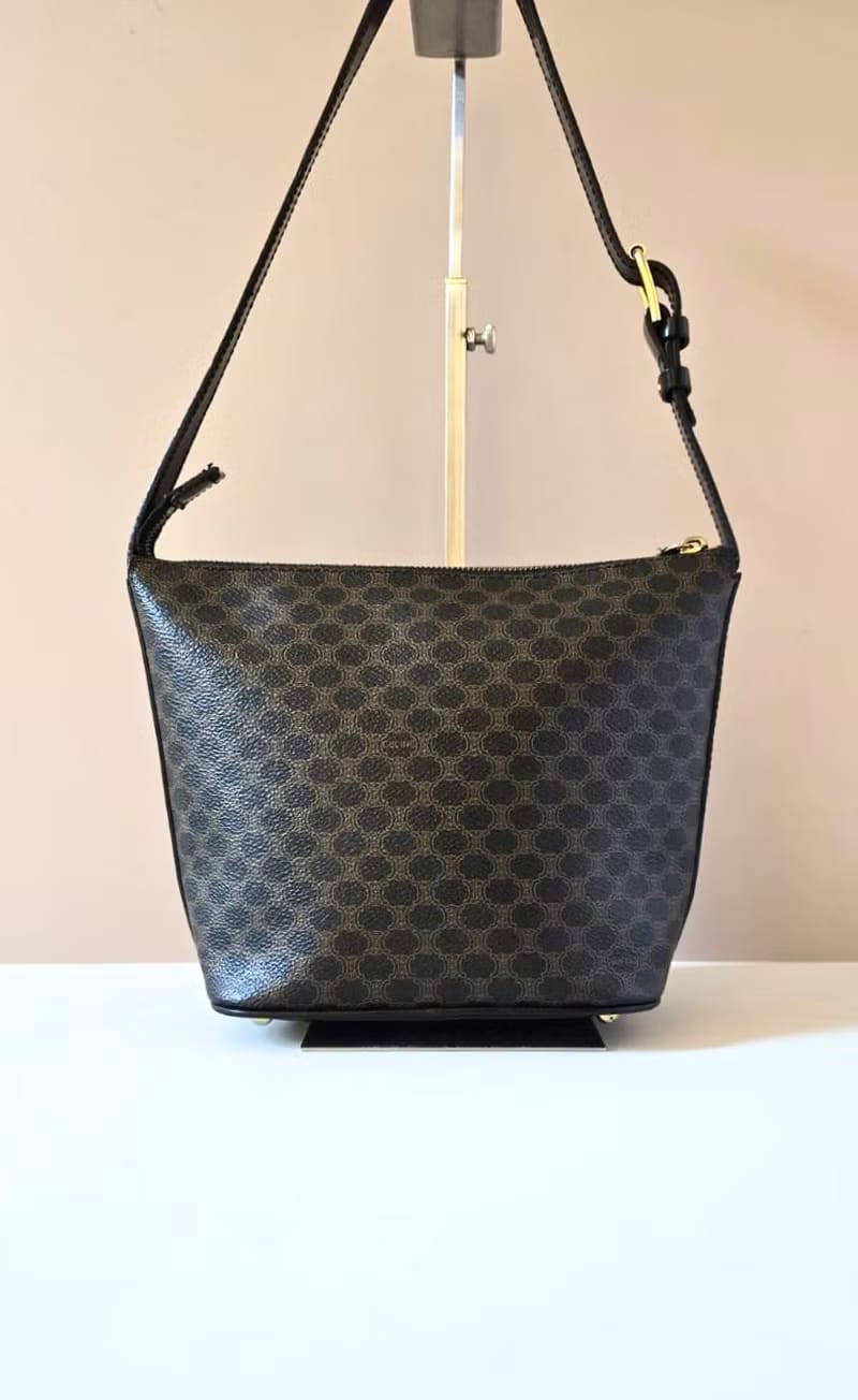 Celine黑色老花飯盒包/側背包/單肩包