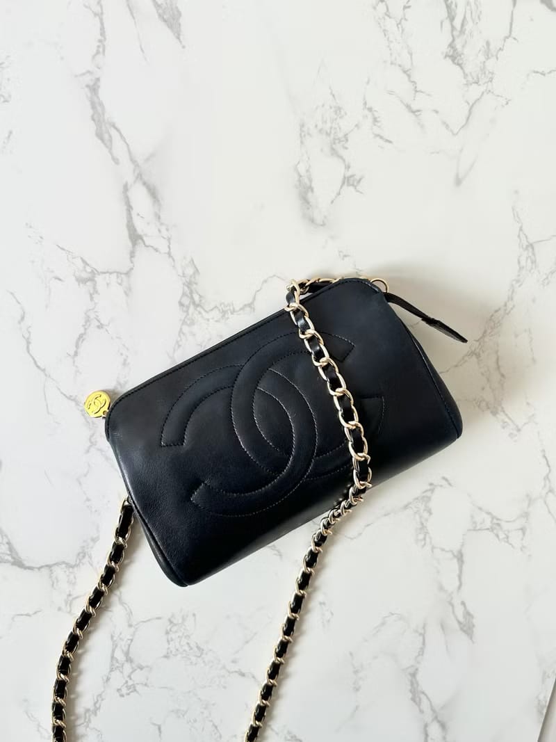 Chanel黑色小羊皮革斜背包/單肩包/側背包