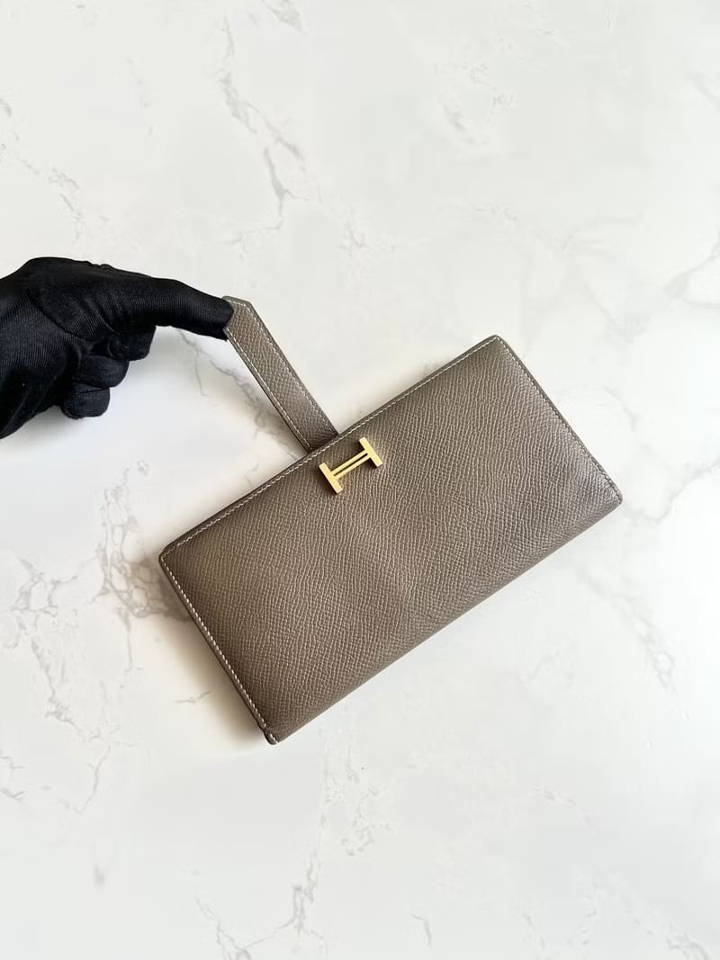 Hermes 啡金色皮革Bearn長夾/皮夾