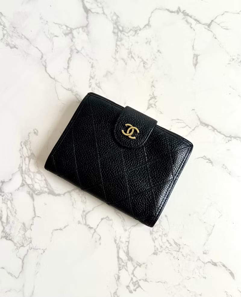 Chanel Black Caviar Leather Medium Wallet/Bifold Wallet/Wallet/Short Wallet