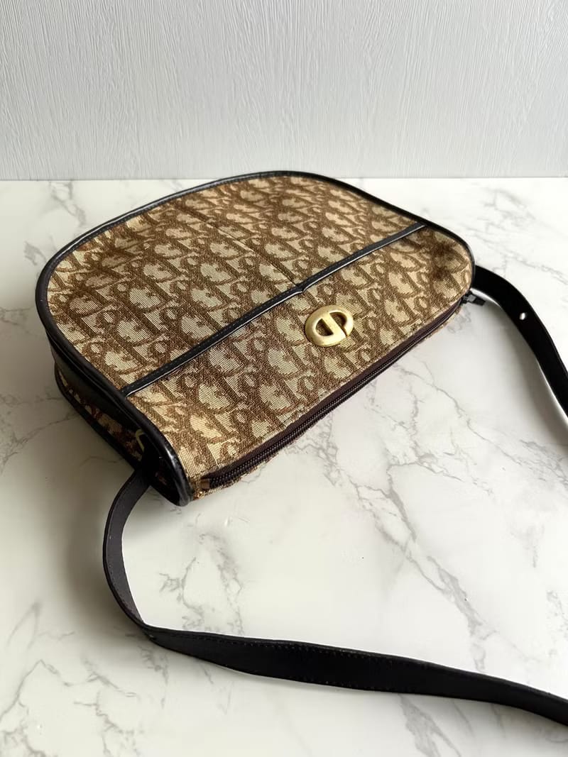 Dior 酒紅老花半月包/斜背包/單肩包/側背包