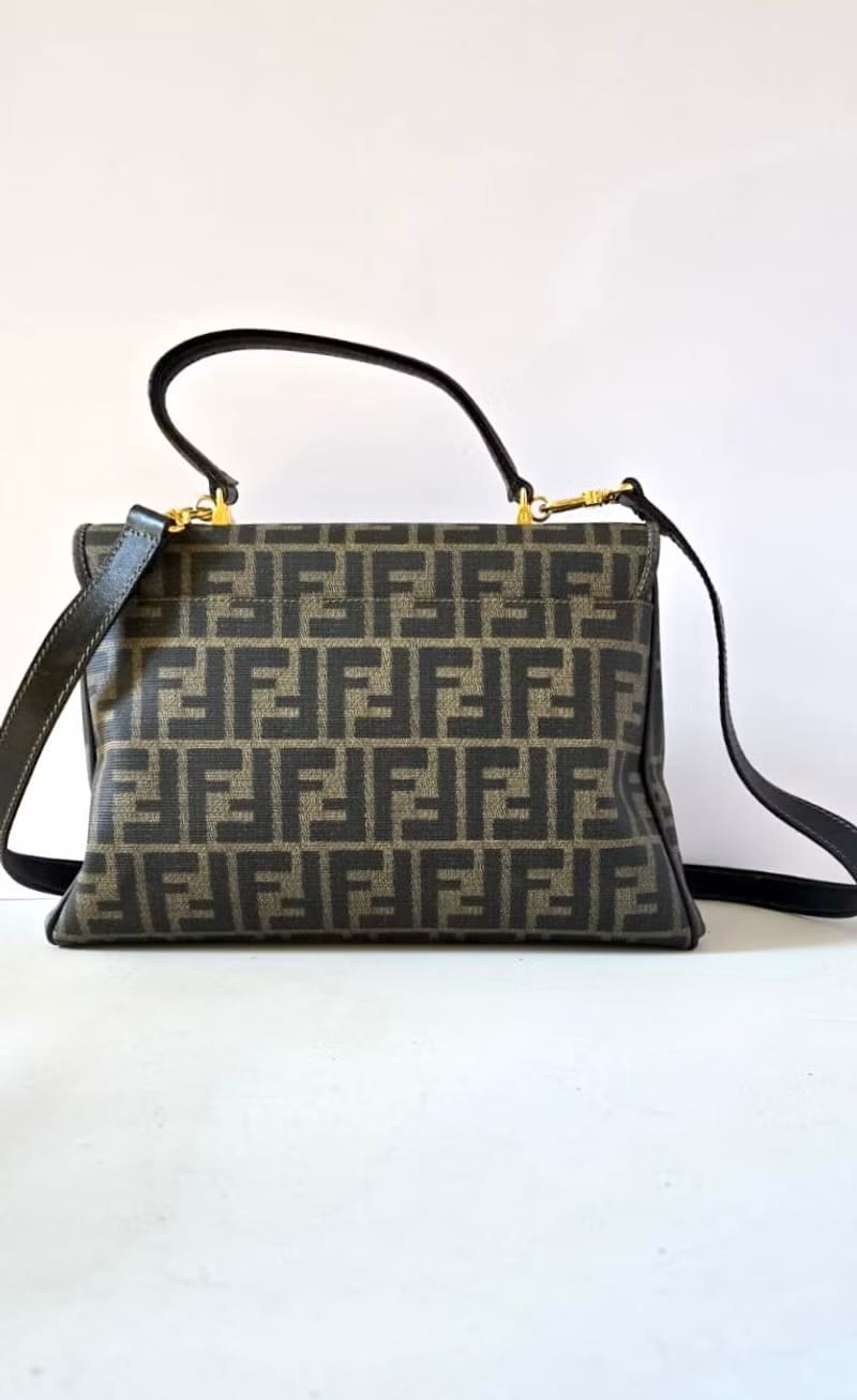 Fendi 黑咖啡色Zucca Two-way Kelly/單肩包/側背包/斜背包