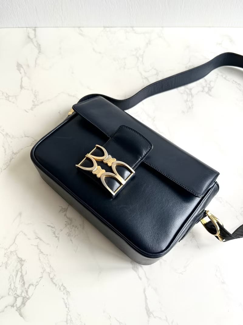 Celine Black Gold Double Triomphe Box/Shoulder Bag/Crossbody Bag