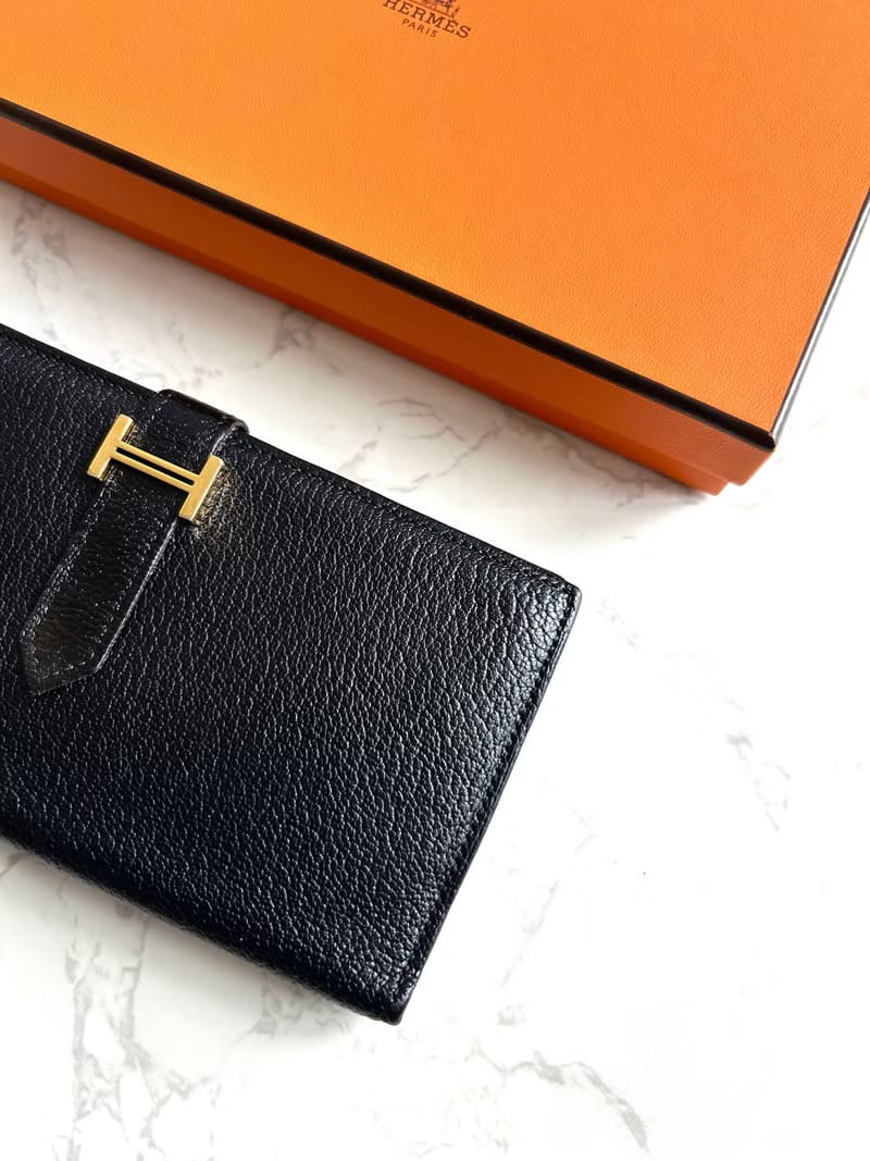 Hermes Black Gold Bearn Long Wallet/Wallet/Purse