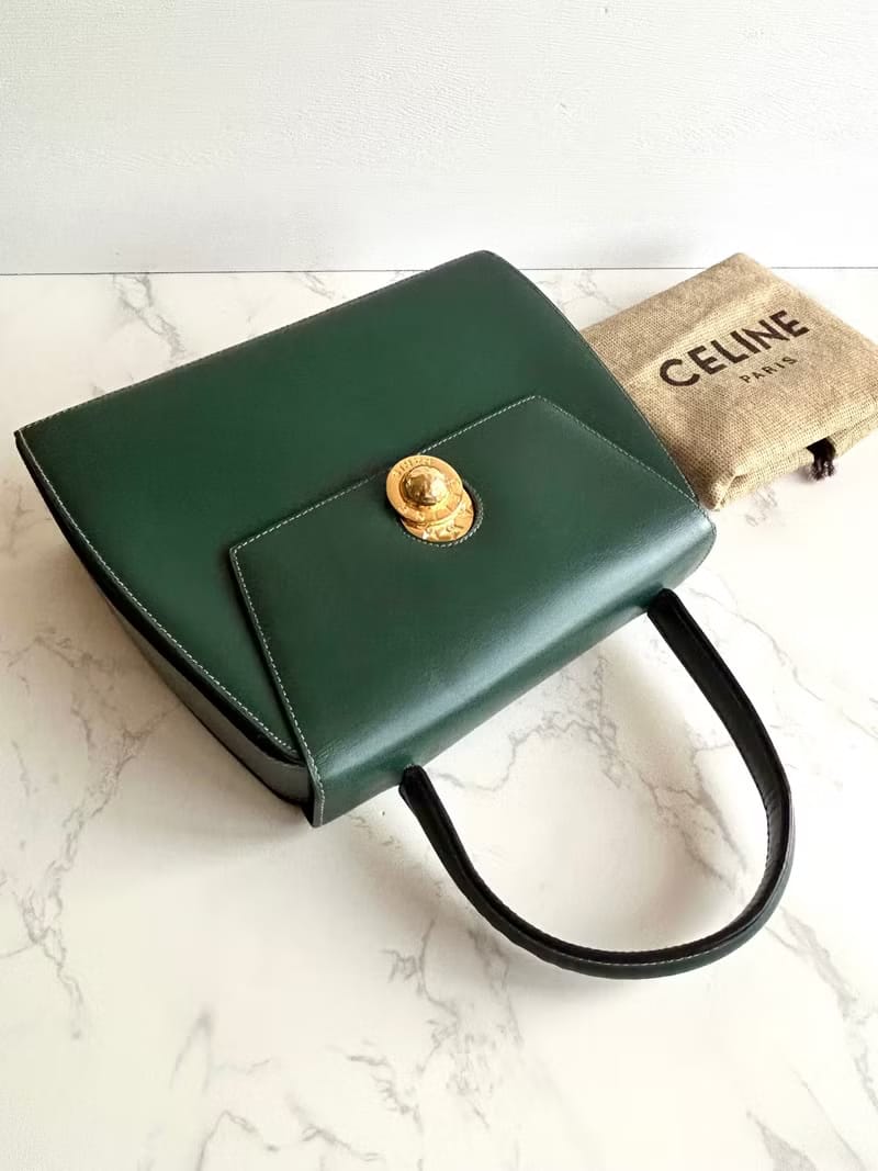 Celine旋轉星球綠色凱莉包/手提包/古董包