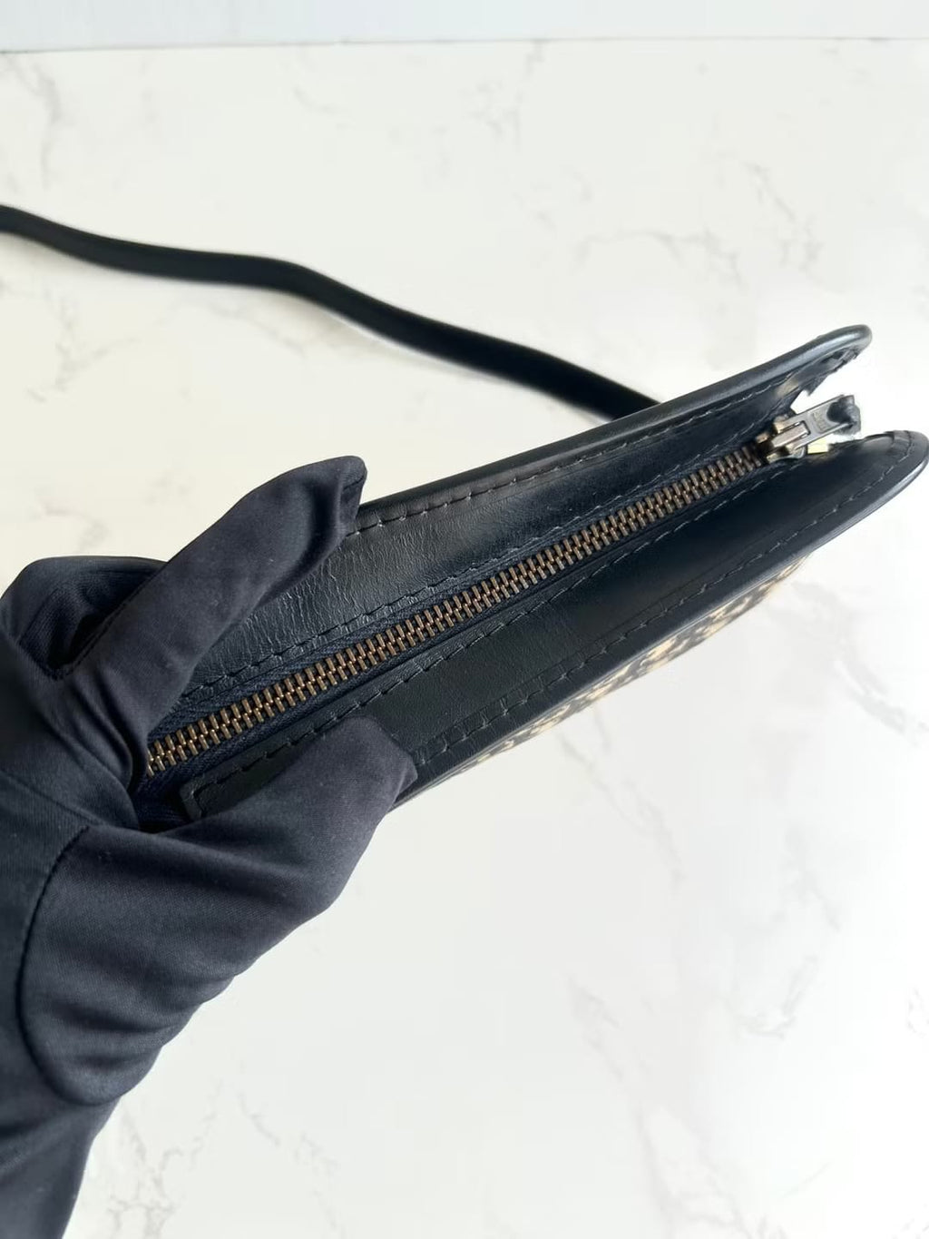 Dior 藍黑色老花兩用中古單肩包/側背包/斜背包