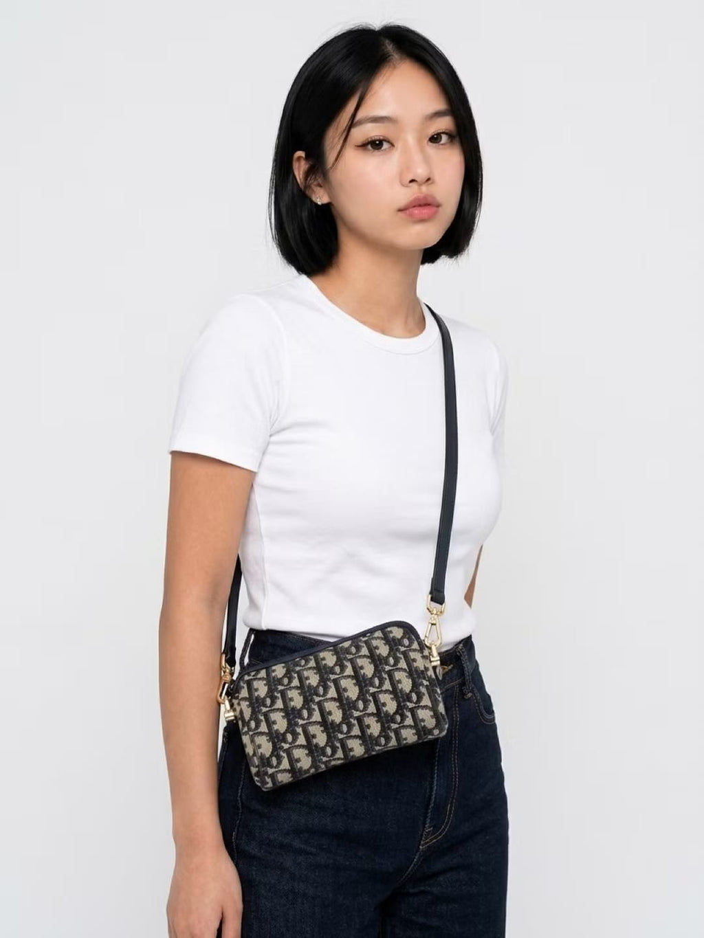 Dior 藍黑色老花兩用中古單肩包/側背包/斜背包
