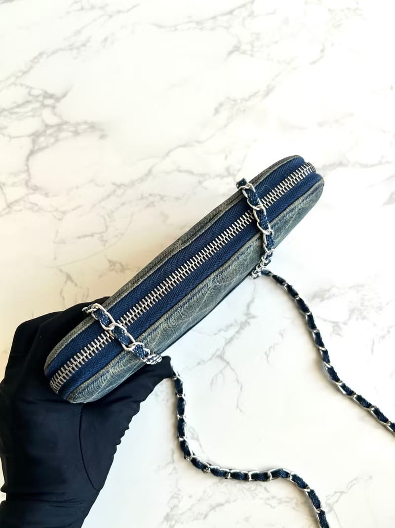 Chanel牛仔拼皮革WOC包/側背包/斜背包