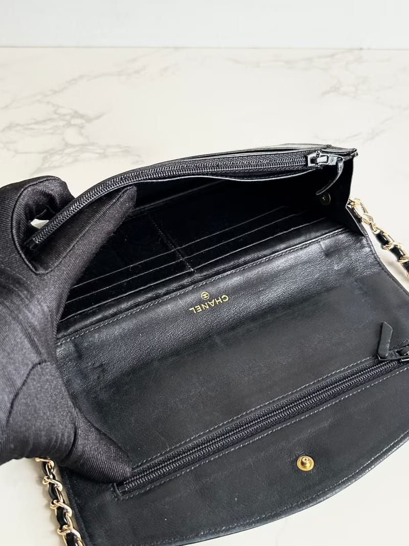 Chanel黑色羊皮皮革WOC斜背包/長夾/單肩包/側背包