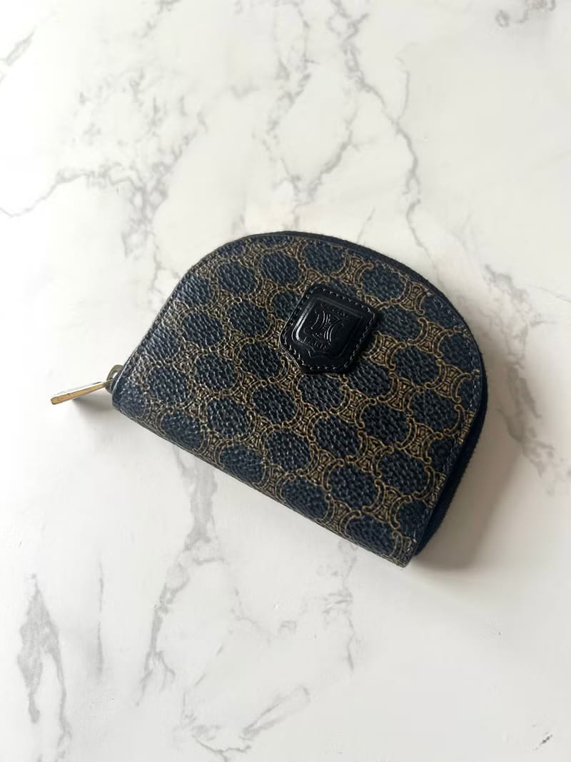 Celine黑色老花半月小錢包/零錢包/收納包