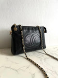 Rare second-hand Chanel black caviar leather handbag shoulder bag/crossbody bag/shoulder bag