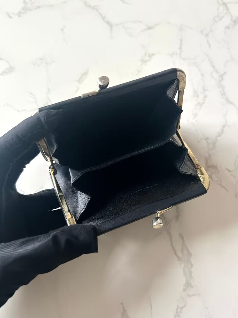Celine黑藍灰老花Kisslock口金錢包 零錢包 收納包