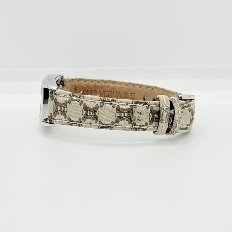Rare item with original box - Celine Triomphe monogram watch with ecru strap / vintage watch / pre-owned women's watch