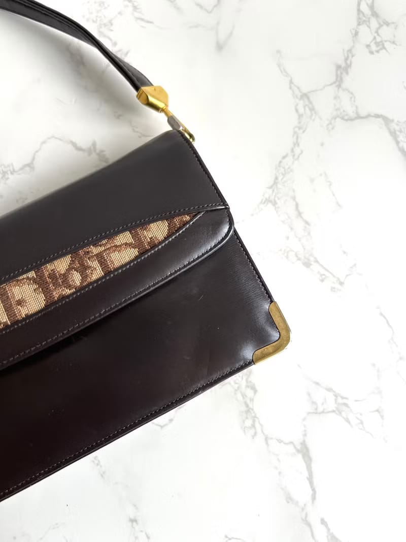 Set of 2 - Dior Burgundy Trotter Oblique Canvas and Leather Shoulder/Crossbody Bag