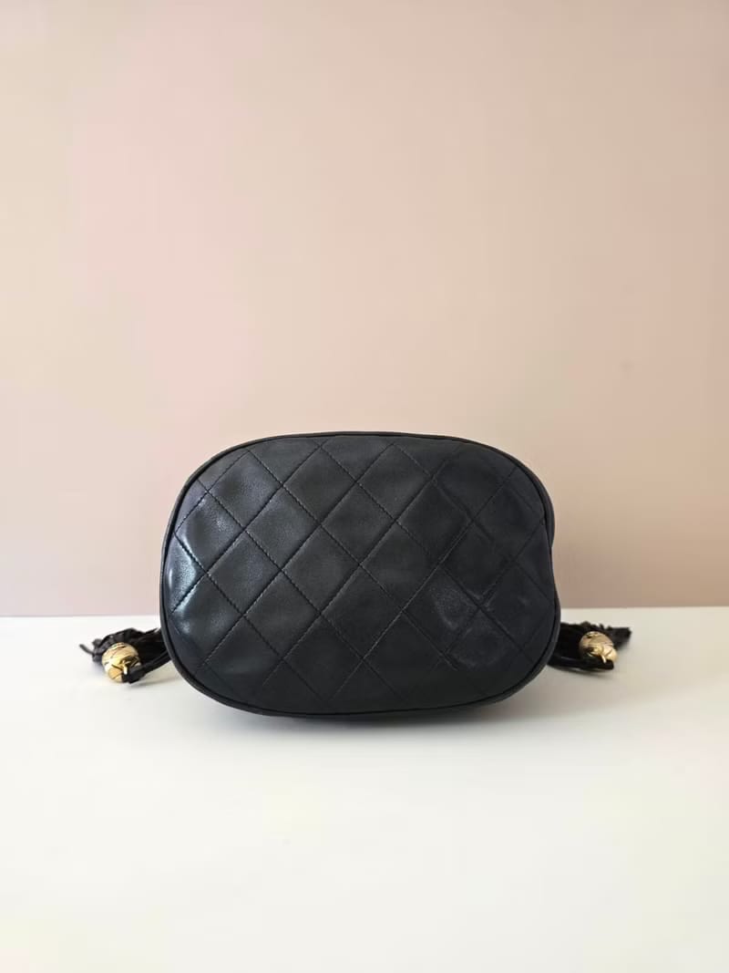 Chanel Vintage Black and Gold Lambskin Matelassé Mini Bucket Bag/Shoulder Bag/Crossbody Bag