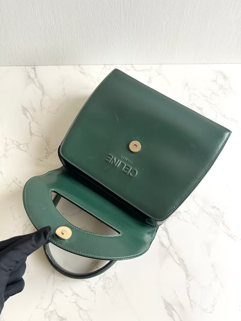 Celine橄欖綠色半月凱莉包/斜背包/單肩包/側背包