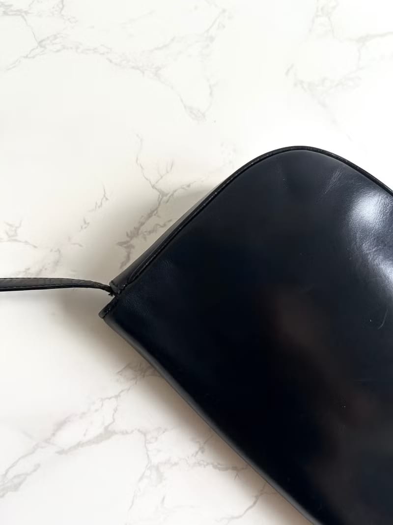 Rare Celine Black and Gold Embossed Badge Half-Moon Bag / Crossbody Bag / Shoulder Bag