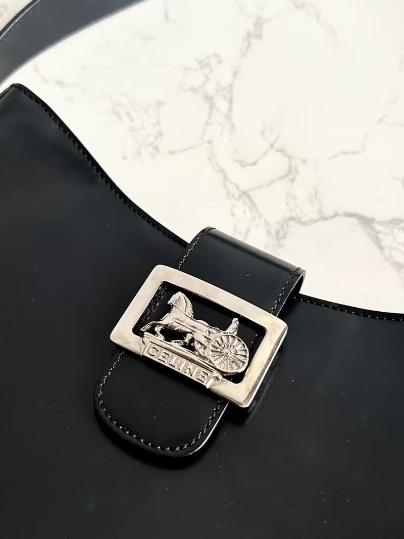 Celine黑銀馬車流浪包/腋下包/側背包/單肩包